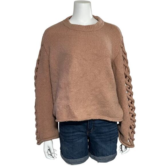 Zara Knit Braided Sleeve Blush Chunky Sweater Size Small - Picture 2 of 10